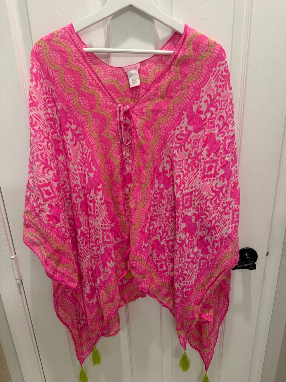 Lilly Pulitzer Island Caftan Cover Up Pink Green Elephant Ikat Cotton OS